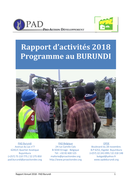 Rapport D'activités 2018 Programme Au BURUNDI