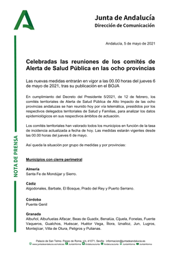 Celebradas Las Reuniones De Los Comités De Alerta De Salud Pública En Las Ocho Provincias