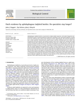 Patch Residence by Aphidophagous Ladybird Beetles: Do Specialists Stay Longer? Biological Control