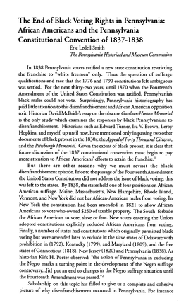 The End of Black Voting Rights in Pennsylvania: African Americans