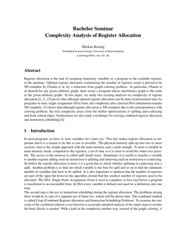Bachelor Seminar Complexity Analysis of Register Allocation