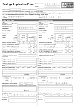 Savings Application Form Branch BRANCH USE ONLY