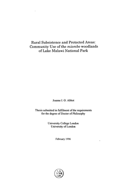 Community Use of the Miombo Woodlands of Lake Malawi National Park