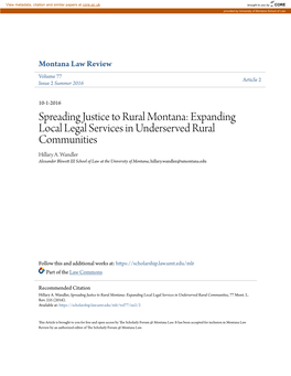 Spreading Justice to Rural Montana: Expanding Local Legal Services in Underserved Rural Communities Hillary A