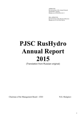 PJSC Rushydro Annual Report 2015 (Translation from Russian Original)