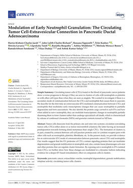 Modulation of Early Neutrophil Granulation: the Circulating Tumor Cell-Extravesicular Connection in Pancreatic Ductal Adenocarcinoma