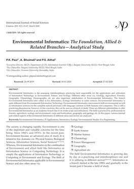 Environmental Informatics: the Foundation, Allied & Related Branches—Analytical Study