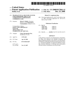 (12) Patent Application Publication (10) Pub. No.: US 2008/0317844 A1 Dudley Et Al