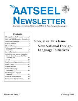 NEWSLETTER American Association of Teachers of Slavic & East European Languages