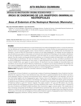 ÁREAS DE ENDEMISMO DE LOS MAMÍFEROS (MAMMALIA) NEOTROPICALES Areas of Endemism of the Neotropical Mammals (Mammalia)