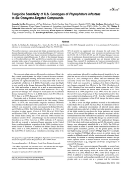 Fungicide Sensitivity of U.S. Genotypes of Phytophthora Infestans to Six Oomycete-Targeted Compounds