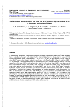 Deferribacter Autotrophicus Sp. Nov., an Iron(III)-Reducing Bacterium from a Deep-Sea Hydrothermal Vent