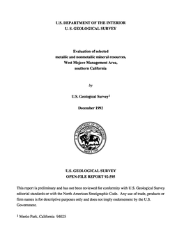 By This Report Is Preliminary and Has Not Been Reviewed for Conformity with U.S. Geological Survey Editorial Standards Or with T