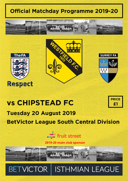 Vs CHIPSTEAD FC £1 Tuesday 20 August 2019 Betvictor League South Central Division