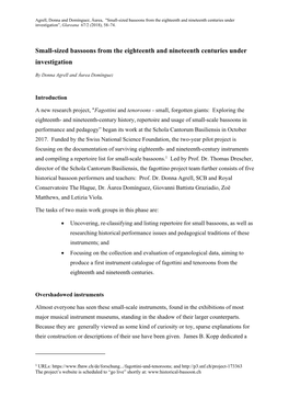 Small-Sized Bassoons from the Eighteenth and Nineteenth Centuries Under Investigation”, Glareana 67/2 (2018), 58–74