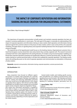 The Impact of Corporate Reputation and Information Sharing on Value Creation for Organizational Customers