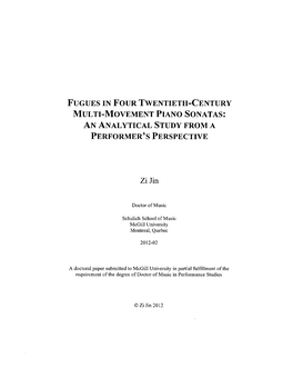 Fugues in Four Twentieth-Century Multi-Movement Piano Sonatas: an Analytical Study from a Performer's Perspective