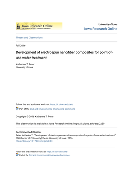 Development of Electrospun Nanofiber Composites for Point-Of-Use Water Treatment.