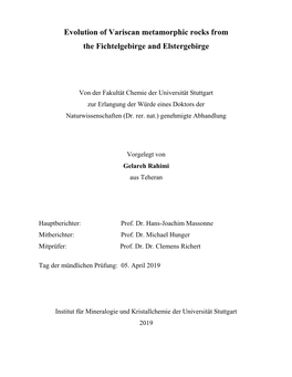 Evolution of Variscan Metamorphic Rocks from the Fichtelgebirge and Elstergebirge