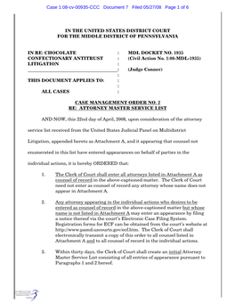 In the United States District Court for the Middle District of Pennsylvania in Re: Chocolate : Mdl Docket No. 1935 Confectionary