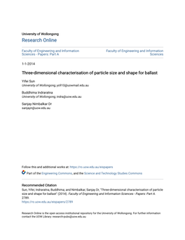 Three-Dimensional Characterisation of Particle Size and Shape for Ballast