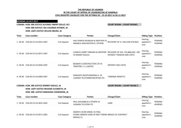 AT KAMPALA CIVIL REGISTRY CAUSELIST for the SITTINGS of : 13‐10‐2017 to 02‐11‐2017