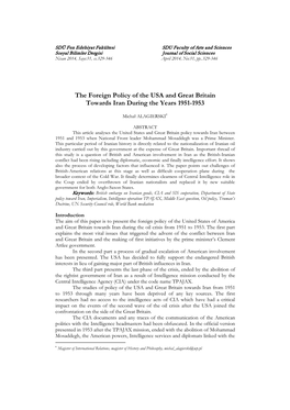 The Foreign Policy of the USA and Great Britain Towards Iran During the Years 1951-1953