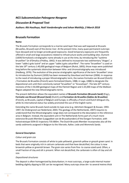 NCS Subcommission Paleogene-Neogene Discussion & Proposal Text Authors: Rik Houthuys, Noël Vandenberghe and Johan Matthijs, 2 March 2018