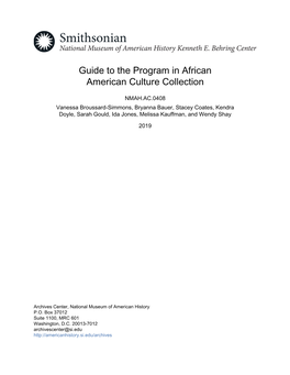 Guide to the Program in African American Culture Collection