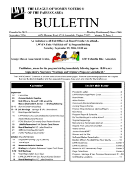 BULLETIN Founded in 1925 Meeting Continuously Since 1946 September 2006 4026 Hummer Road #214 Annandale, Virginia 22003 Volume 59 Issue 1