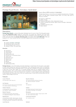 Prestige Royal Woods - Kismatpur, Hyderabad Luxury Villas at APPA Junction in Hyderabad