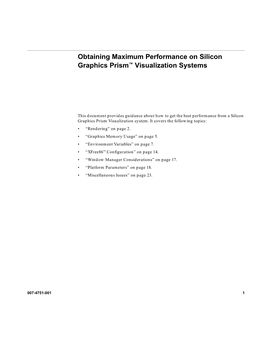 0. Obtaining Maximum Performance on Silicon Graphics Prism™ Visualization Systems