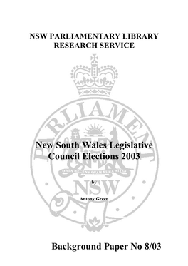 New South Wales Legislative Council Elections 2003 Background