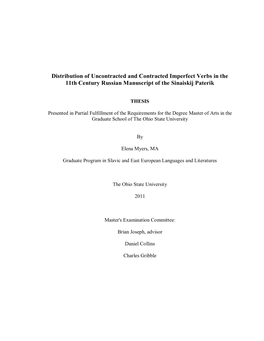 Distribution of Uncontracted and Contracted Imperfect Verbs in the 11Th Century Russian Manuscript of the Sinaiskij Paterik