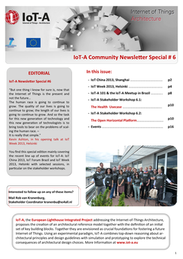 Iot-A Community Newsletter Special # 6