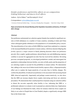 Gender Preferences and Fertility Effects on Sex-Composition. Linking Behaviour and Macro-Level Effects