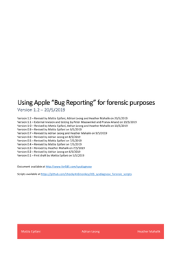 Using Apple “Bug Reporting” for Forensic Purposes Version 1.2 – 20/5/2019