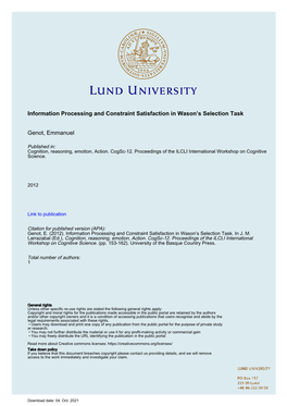 Information Processing and Constraint Satisfaction in Wason's Selection