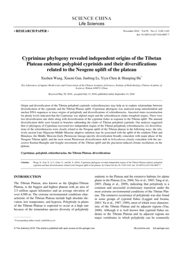 Cyprininae Phylogeny Revealed Independent Origins of the Tibetan