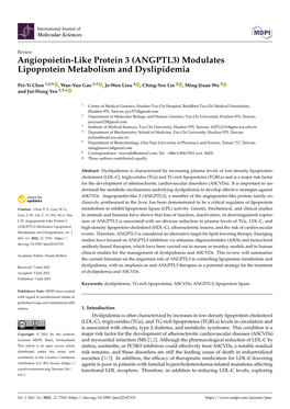 (ANGPTL3) Modulates Lipoprotein Metabolism and Dyslipidemia