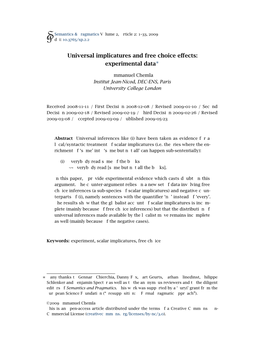 Universal Implicatures and Free Choice Effects: Experimental Data