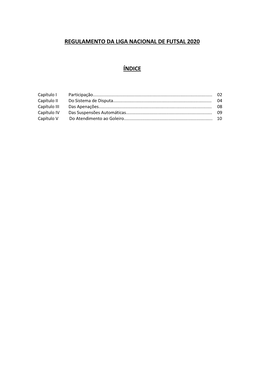 Regulamento Da Liga Nacional De Futsal 2020 Índice