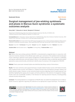 Surgical Management of Jaw-Winking Synkinesis and Ptosis in Marcus Gunn Syndrome: a Systematic Outcomes Analysis