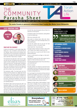 COMMUNITY Parasha Sheet LONDON’S LEADING PLATFORM for STUDENTS and YOUNG PROFESSIONALS