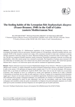 The Feeding Habits of the Lessepsian Fish Stephanolepis Diaspros (Fraser-Brunner, 1940) in the Gulf of Gabes (Eastern Mediterranean Sea)