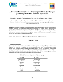 The Extraction of Active Compound from Cymbopogon Sp. and Its Potential for Medicinal Applications