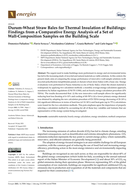 Durum-Wheat Straw Bales for Thermal Insulation of Buildings: Findings from a Comparative Energy Analysis of a Set of Wall-Composition Samples on the Building Scale