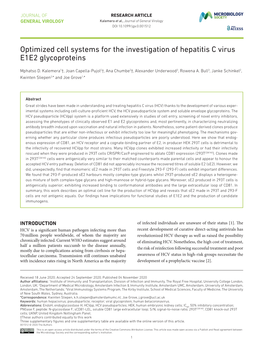 Optimized Cell Systems for the Investigation of Hepatitis C Virus E1E2 Glycoproteins