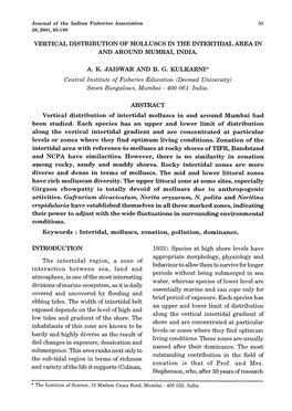 Vertical Distribution of Molluscs in the Intertidal Area in and Around