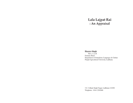 Lala Lajpat Rai an Appraisal (2003)